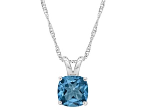 8mm Cushion London Blue Topaz Rhodium Over Sterling Silver Pendant With Chain