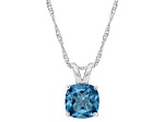 8mm Cushion London Blue Topaz Rhodium Over Sterling Silver Pendant With Chain