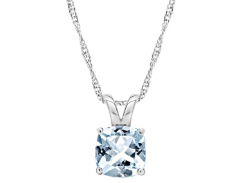 Picture of 8mm Cushion Sky Blue Topaz Rhodium Over Sterling Silver Pendant With Chain