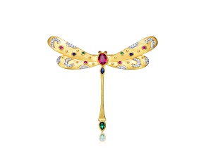 Ruby Red Cubic Zirconia, 14K Gold Plated over Sterling Silver Floral Pin