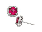 Lab Created Ruby Sterling Silver Halo Stud Earrings 3.04ctw