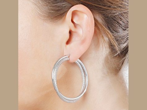 Judith Ripka Rhodium Over Sterling Silver 2"  Dual Twisted Hoop Earrings