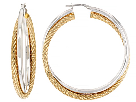 Judith Ripka Yellow Rhodium Over Sterling Silver 2" Dual Twisted Hoop Earrings