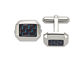 Stainless Steel Polished Black and Blue Carbon Fiber Inlay Cuff Links