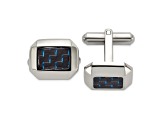 Stainless Steel Polished Black and Blue Carbon Fiber Inlay Cuff Links