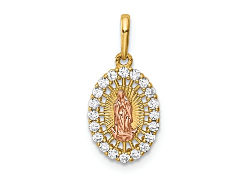 14K Yellow and Rose Gold Our Lady of Guadalupe Cubic Zirconia Pendant