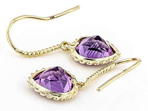 Purple Amethyst 14k Yellow Gold Dangle Earrings 3.37ctw