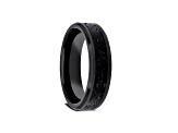 VESUVIUS Men’s Polished Black Ceramic Band with Lava Rock Stone Inlay & Polished Beveled Edges 6mm