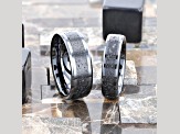 VESUVIUS Men’s Polished Black Ceramic Band with Lava Rock Stone Inlay & Polished Beveled Edges 8mm