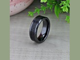 VESUVIUS Men’s Polished Black Ceramic Band with Lava Rock Stone Inlay & Polished Beveled Edges 8mm