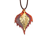 Iridescent Copper and 24k Yellow Gold Dipped Double Birch Leaf Necklace