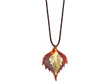 Iridescent Copper and 24k Yellow Gold Dipped Double Birch Leaf Necklace