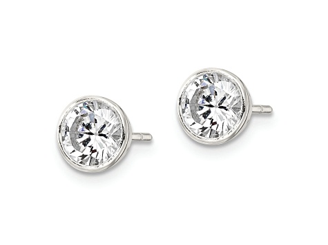 Sterling Silver Polished 6mm Round CZ Bezel Set Stud Earrings