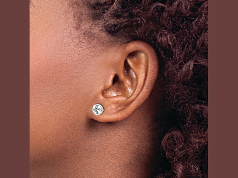 Sterling Silver Polished 6mm Round CZ Bezel Set Stud Earrings