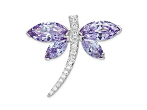 Rhodium Over Sterling Silver Lavender Cubic Zirconia Dragonfly Slide