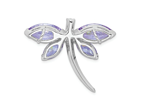 Rhodium Over Sterling Silver Lavender Cubic Zirconia Dragonfly Slide