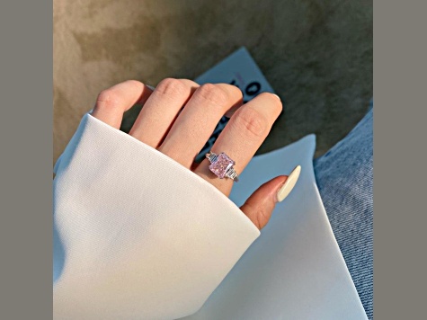 Radiant Cut Pink and Baguette White Cubic Zirconia Sterling Silver Ring