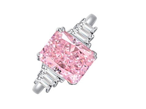 Radiant Cut Pink and Baguette White Cubic Zirconia Sterling Silver Ring