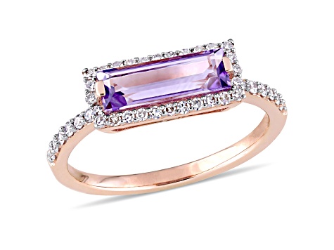 1.20ctw Amethyst And 0.25ctw Diamond 14k Rose Gold Double Halo Ring