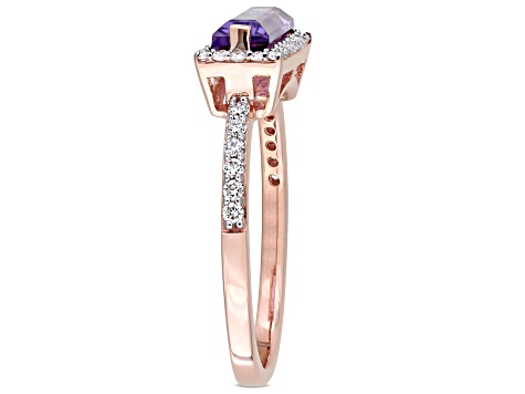 1.20ctw Amethyst And 0.25ctw Diamond 14k Rose Gold Double Halo Ring