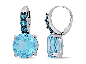 15.25ctw Sky Blue and London Blue Topaz Drop Earrings in Sterling Silver