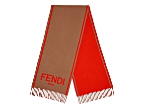 Fendi Roma Cashmere Scarf Beige Orange Logo