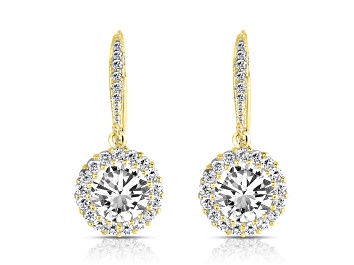 Picture of Clear Cubic Zirconia, 14k Gold Plated over Sterling Silver Haloed Drop Earrings
