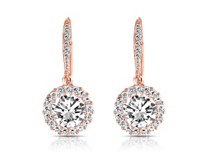 Clear Cubic Zirconia, 18k Gold Plated over Sterling Silver Haloed Drop Earrings