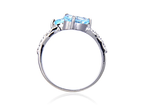 Pear Shape Blue Topaz with White Topaz Accents Sterling Silver Bypass Ring, 1.19ctw