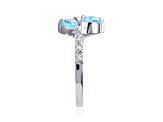 Pear Shape Blue Topaz with White Topaz Accents Sterling Silver Bypass Ring, 1.19ctw