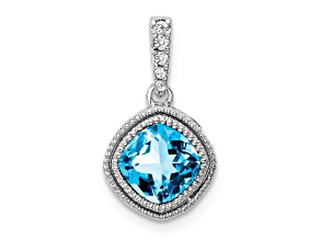 Rhodium Over 10k White Gold Beaded 0.73 cttw Swiss Blue Topaz and 0.21 cttw diamond Pendant
