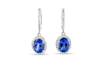 Oval Tanzanite and CZ Rhodium Over Sterling Silver Earrings, 4.08ctw
