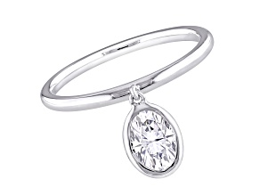 1 CT DEW Created Moissanite Drop Charm Ring in Sterling Silver