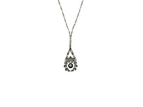1928 Jewelry Silver Tone Hematite Color Crystal Pear Shape Drop Necklace