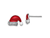 Rhodium Over Sterling Silver Enamel/Crystal Santa Hat Post Earrings