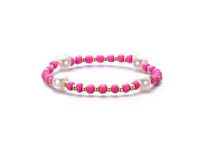 Pink Beads, 14K Gold Plated over Brass with Gold Accents Beaded Bracelet for Kids