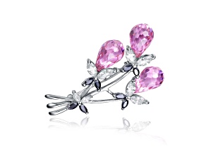 Pink Cubic Zirconia, Rhodium Plated over Sterling Silver Bouquet Pin
