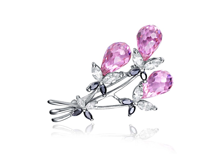 Pink Cubic Zirconia, Rhodium Plated over Sterling Silver Bouquet