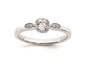 Rhodium Over 14K Gold Petite Rope Edge Cushion Diamond Ring 0.24ctw