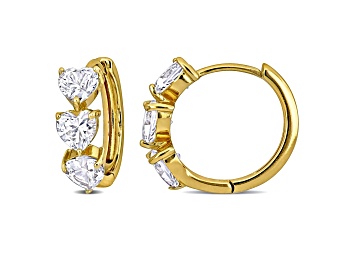 Picture of 3.33ctw Created White Sapphire Heart Hoop Earrings in Yellow Gold Over Sterling Silver