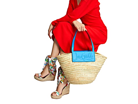 Christian Louboutin Loubishore Blue Woven Raffia Large Tote Bag