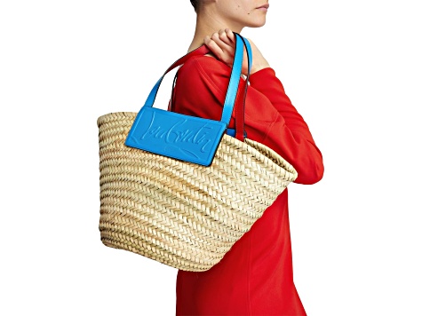 Christian Louboutin Loubishore Blue Woven Raffia Large Tote Bag