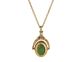 Yellow Base Metal Oval Jade Double Locket Necklace 28"