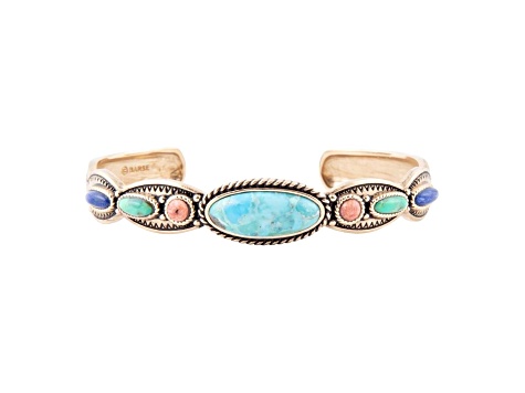 Barse Jewelry Multi-Gemstone Gold Tone Concho  Cuff Bracelet