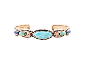 Barse Jewelry Multi-Gemstone Gold Tone Concho  Cuff Bracelet
