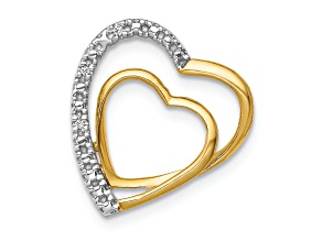 14k Yellow Gold and Rhodium Over 14k Yellow Gold Diamond Double Heart Chain Slide Pendant