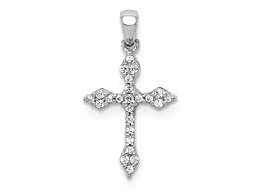 Rhodium Over 10k White Gold Diamond Cross Pendant