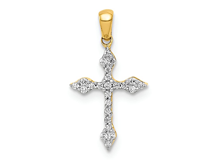 10k Yellow Gold and Rhodium Over 10k Yellow Gold Diamond Cross Pendant
