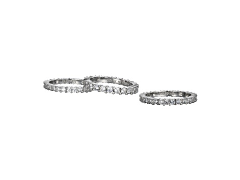 White Cubic Zirconia Rhodium Over Sterling Silver 3 Set Stackable Rings 6.11ctw