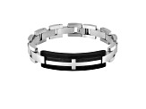 Mens Carbon Fiber and Stainless Steel with Black Leather Accent Cross Bracelet